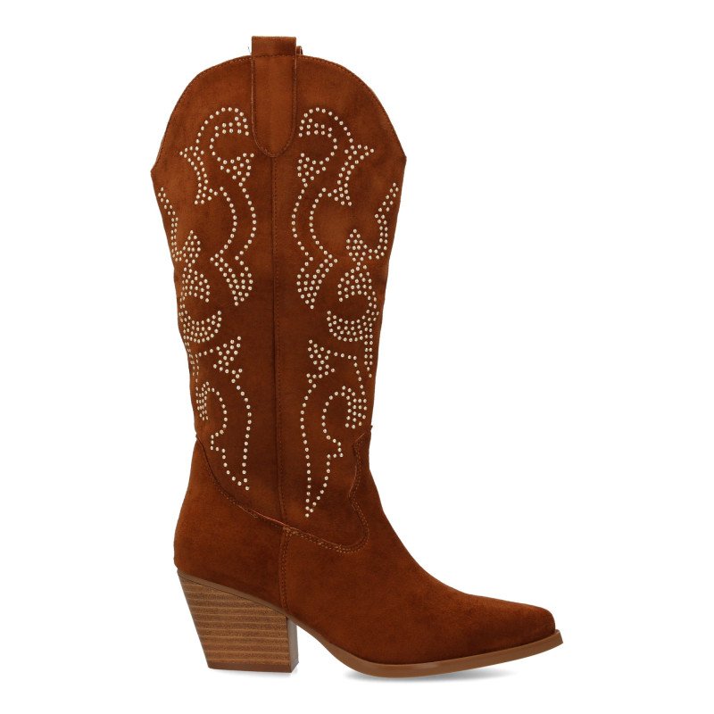 Botas tacón campero estilo cowboy caña alta mujer color camel VR5-2068