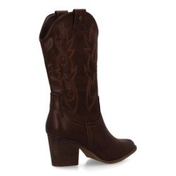 Botas estilo cowboy media caña bordada color marron de mujer 2A-1401PU