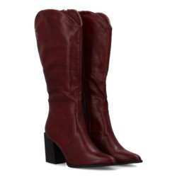 Botas tacón medio caña hasta la rodilla burdeos de mujer A-5416