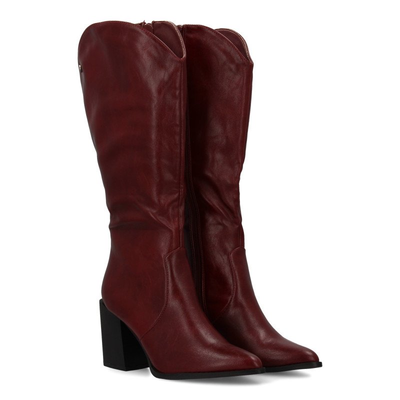 Botas tacón medio caña hasta la rodilla burdeos de mujer A-5416