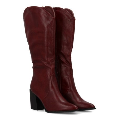 Botas tacón medio caña hasta la rodilla burdeos de mujer A-5416