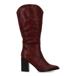 Botas tacón medio caña hasta la rodilla burdeos de mujer A-5416