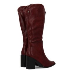 Botas tacón medio caña hasta la rodilla burdeos de mujer A-5416