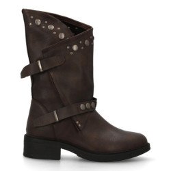 Botas estilo motero hebillas y tacuelas color cafe de mujer AD-5442