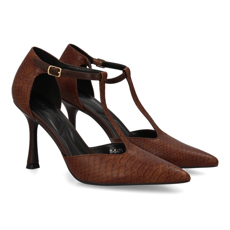 Zapatos de salón tacón fino de mujer color marron B-5471