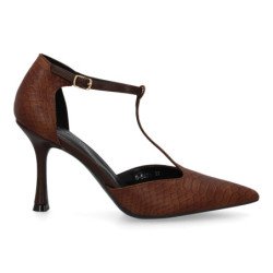 Zapatos de salón tacón fino de mujer color marron B-5471