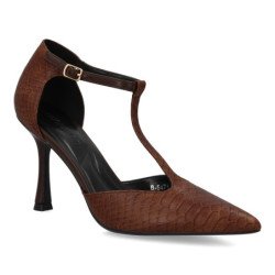 Zapatos de salón tacón fino de mujer color marron B-5471