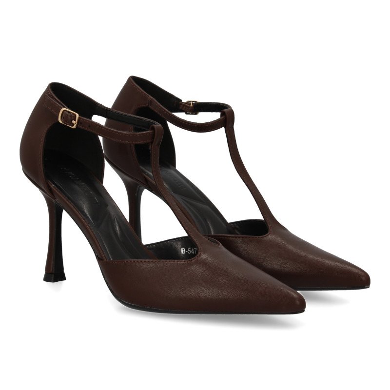 Zapatos de salón tacón fino de mujer color marron B-5472