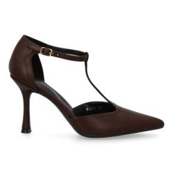 Zapatos de salón tacón fino de mujer color marron B-5472