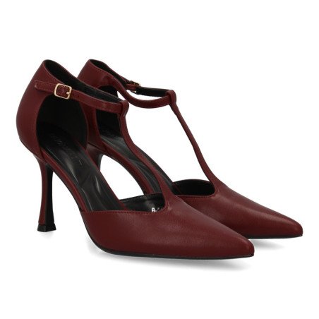 Zapatos de salón tacón fino de mujer color rojo B-5471