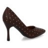 Zapatos de tacón salón stiletto tachuelas de mujer color marron BS-5485