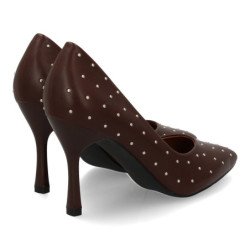 Zapatos de tacón salón stiletto tachuelas de mujer color marron BS-5485