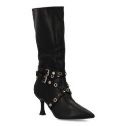 Botas tacón fino y tachuelas de mujer color negro S-3412