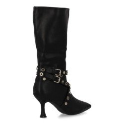 Botas tacón fino y tachuelas de mujer color negro S-3412