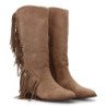Botas de tacón bajo estilo campero flecos de mujer color beige S-5523