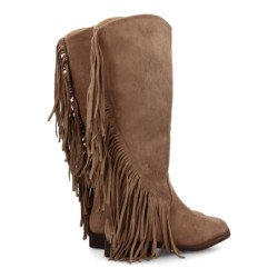 Botas de tacón bajo estilo campero flecos de mujer color beige S-5523