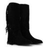 Botas de tacón bajo estilo campero flecos de mujer color negro S-5523