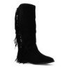 Botas de tacón bajo estilo campero flecos de mujer color negro S-5523