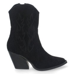 Botines camperos de tacón medio de mujer color negro 2A-1410