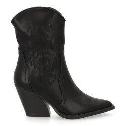 Botines camperos de tacón medio de mujer color negro 2A-1410PU