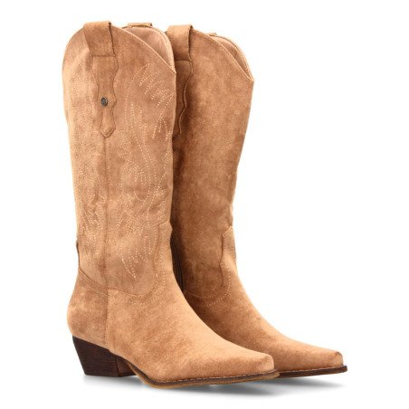 Botas camperas de tacón medio caña alta de mujer color beige A-2442