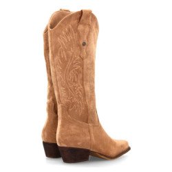 Botas camperas de tacón medio caña alta de mujer color beige A-2442