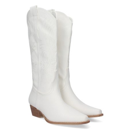 Botas camperas de tacón medio caña alta de mujer color blanco A-2442