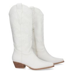 Botas camperas de tacón medio caña alta de mujer color blanco A-2442