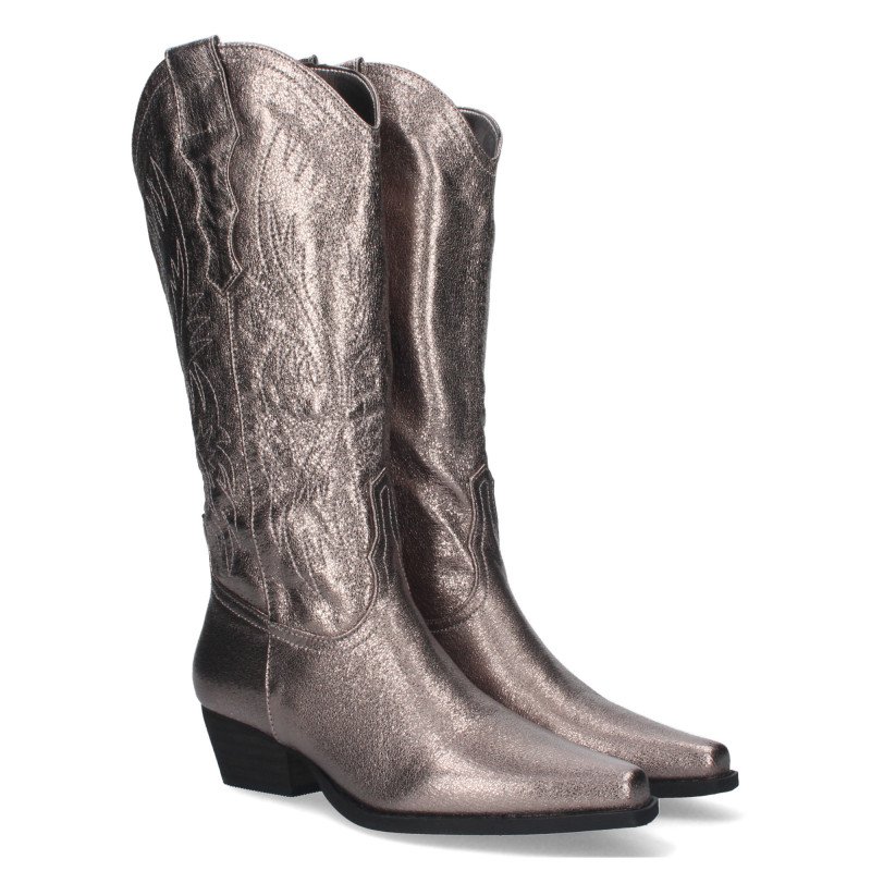 Botas camperas de tacón medio caña alta de mujer color gris A-2442