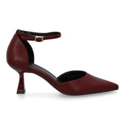 Zapatos de salon tacón medio hebilla de mujer color burdeos B-3369