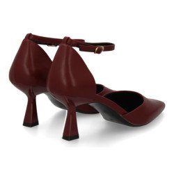 Zapatos de salon tacón medio hebilla de mujer color burdeos B-3369