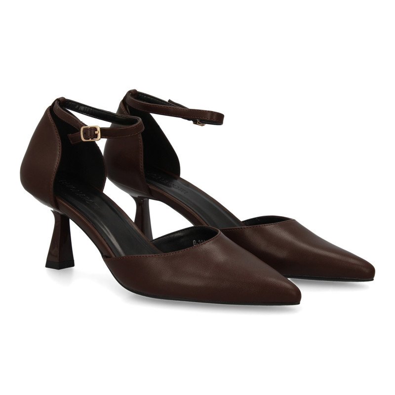 Zapatos de salon tacón medio hebilla de mujer color marron B-3369