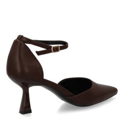Zapatos de salon tacón medio hebilla de mujer color marron B-3369