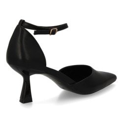 Zapatos de salon tacón medio hebilla de mujer color negro B-3369