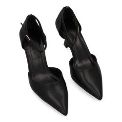 Zapatos de salon tacón medio hebilla de mujer color negro B-3369