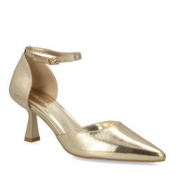 Zapatos de salon dorados tacón medio hebilla de mujer B-3369