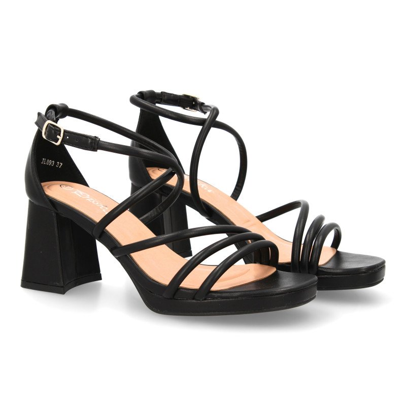 Sandalias de fiesta tacón ancho de mujer color negro JL893