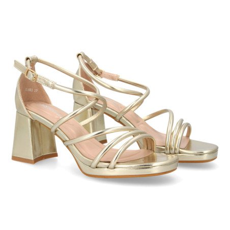 Sandalias doradas de fiesta tacón ancho de mujer JL893