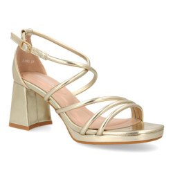 Sandalias doradas de fiesta tacón ancho de mujer JL893