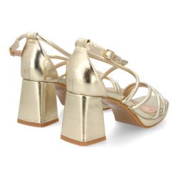 Sandalias doradas de fiesta tacón ancho de mujer JL893