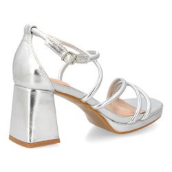 Sandalias plateadas de fiesta tacón ancho de mujer JL893