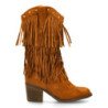 Botas cowboy de flecos y tachuelas tacón medio de mujer color camel XQ-908