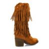 Botas cowboy de flecos y tachuelas tacón medio de mujer color camel XQ-908