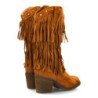 Botas cowboy de flecos y tachuelas tacón medio de mujer color camel XQ-908