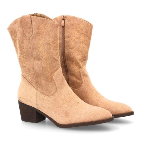 Botines cowboy tacón medio estilo campero de mujer color kaki YG866