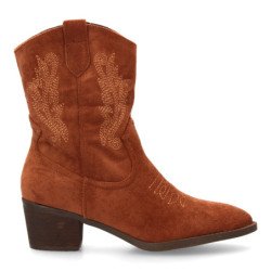 Botines camperos estilo cowboy tacón medio de mujer color marron YG875