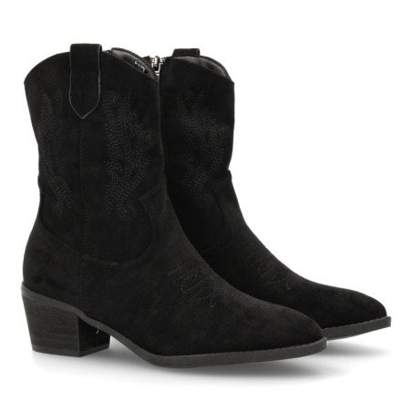 Botines camperos estilo cowboy tacón medio de mujer color negro YG875