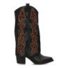 Botas cowboy con borados y tachuela en caña tacón medio de mujer color negro y leopardo YZ25-07