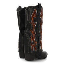 Botas cowboy con borados y tachuela en caña tacón medio de mujer color negro y leopardo YZ25-07