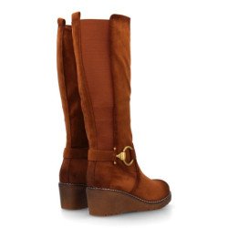 Botas de cuña y caña alta hebilla de mujer color camel YZ25-11